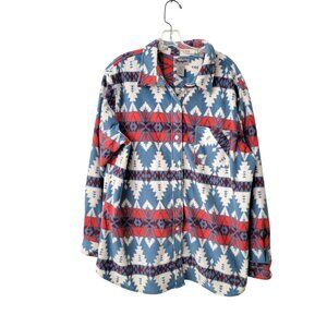 Wrangler Wrancher Women's XL Southwestern Aztec Print Fleece Button-Up Shirt Sch